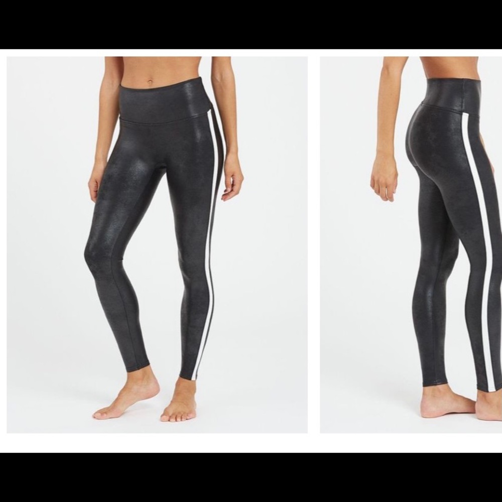 Spanx Faux Leather leggings with stripe
